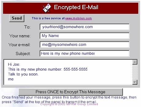 This is an example of what the Encrypted Email Panel at MyComputerCop.com looks like.